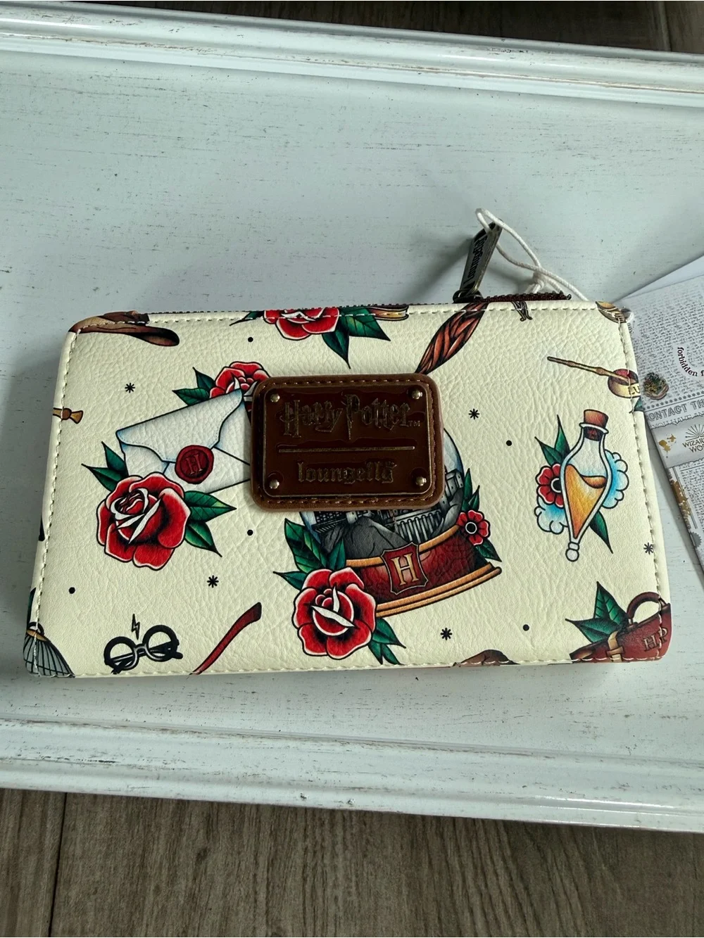 Loungefly Cream Canvas  Harry Potter  Tote with Brown Trim & Floral Zip Wallet